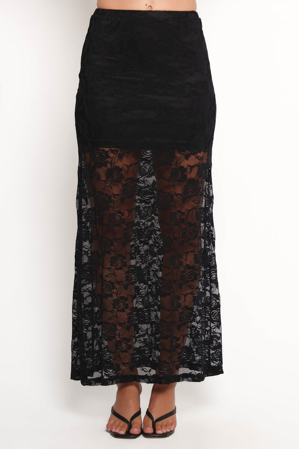 Laken Sheer Lace Maxi Skirt - Black - Image 2
