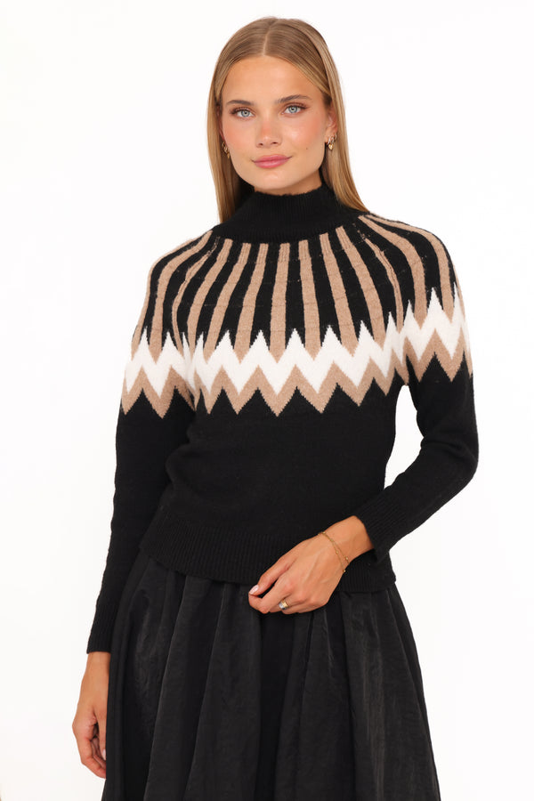 Donner Fairisle Mockneck Sweater - Black