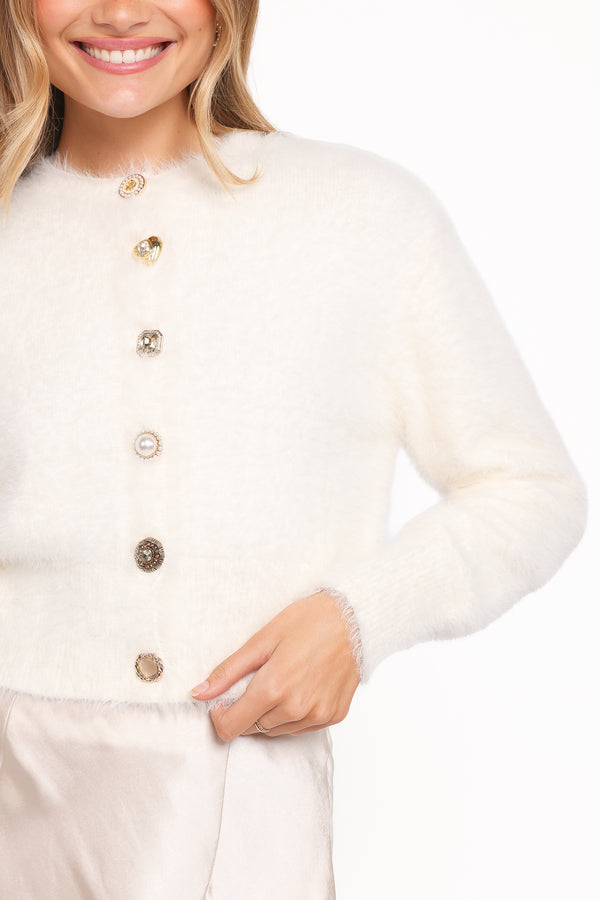 Jintie Vintage Button Cardigan - Cream - Image 2
