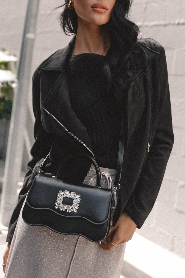 Spencer Faux Suede Moto Jacket - Black - Image 2